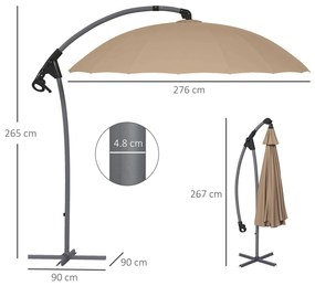 Outsunny Umbrela de Soare de 2,7 m in Consola cu Baza in Cruce, Umbrela Banana cu manivela si 16 spite din Fibra de Sticla, Umbrela Rotunda Suspendata