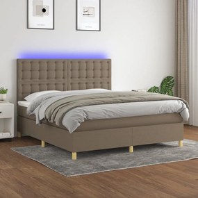 3135769 vidaXL Pat cu arcuri, saltea și LED, gri taupe, 160x200 cm, textil