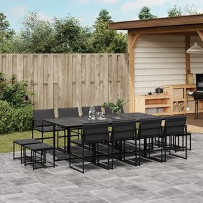 vidaXL Set mobilier de grădină, 13 piese, cu perne, negru, textilenă