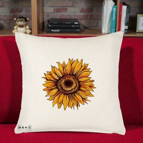 Perna Decorativa Floarea Soarelui Vibranta, 40x40 cm, Crem Reliefat, Husa Detasabila, Perna Inclusa, BEKZ®