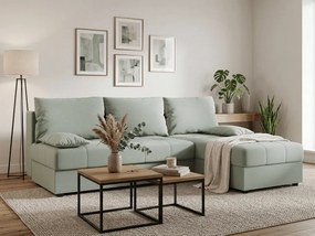 OFERTA Canapea extensibila reversibila in forma de L VENORIA SLIM 200x143 cm, verde deschis + 2 pernute GRATIS calitate II