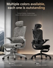 ErgoVision Pro – Scaun Ergonomic, Suport Lombar Reglabil, Umeras, Cotiere Rabatabile, Suport pentru Picioare, Mesh, Gri