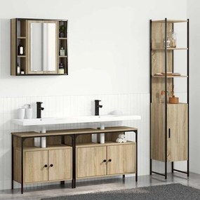 vidaXL Set de mobilier pentru baie cu raft Pe perete cu depozitare cu ușă cu oglindă 4 pcs Stejar sonoma