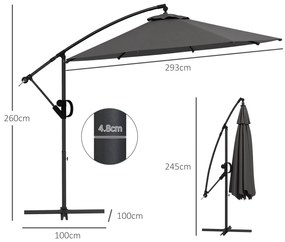 Outsunny Umbrelă de soare cu suspensie, inclusiv bază în formă de cruce, 293 x 293 x 260 cm, Gri | Aosom Romania