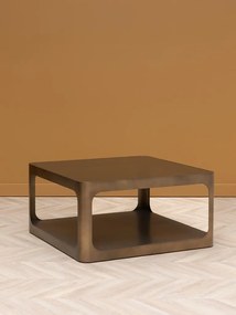 Măsuță de cafea metalică cu blat din sticlă, formă rotunjită, finisaj auriu antichizat, 90x90x45 cm, „Lexton"