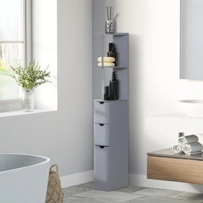 HOMCOM Coloană de Baie Modernă Mueble Auxiliar de Baño cu 2 Rafturi 2 Sertare și 1 Ușă Antivoltaică 15x33x136,5 cm Gri | Aosom Romania