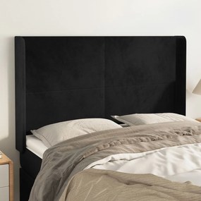 3119350 vidaXL Tăblie de pat cu aripioare, negru, 147x16x118/128 cm, catifea