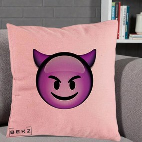 Perna Decorativa Emoji Diavol Mov, 40x40 cm, Roz, Husa Detasabila, Perna Inclusa, BEKZ®