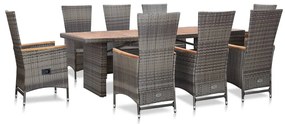 46047 vidaXL Set mobilier de exterior cu perne, 9 piese, gri, poliratan