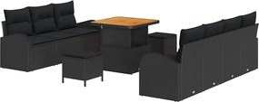 vidaXL Set de canapele pentru grădină cu pernă 10 pcs Negru poliratan