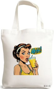 Sacosa de Panza pentru Cumparaturi, Geanta Tote, model Sip and Style 38 x 34.5 cm, Alba, BEKZ®