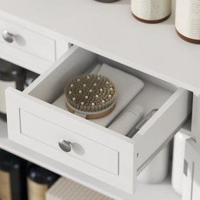 kleankin Dulap de Depozitare Organizator Independent pentru Baie de Podea cu 2 Usi, 2 Sertare si Raft Reglabil, Alb | Aosom Romania