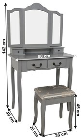 Masa de toaleta cu taburet, gri   argintiu, REGINA NEW