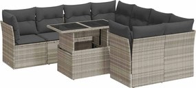 vidaXL Set canapele de grădină cu perne, 9 piese gri deschis poliratan