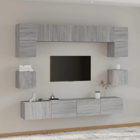 3114420 vidaXL Set dulap TV, 8 piese, gri sonoma, lemn prelucrat