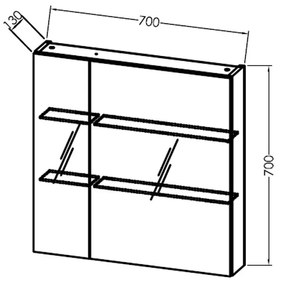 Dulap suspendat cu oglindă, Kolpasan, Naomi, cu 2 uși, 70 cm, alb