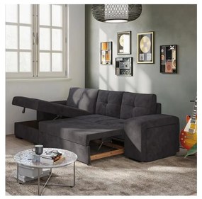 Canapea extensibilă cu spațiu de depozitare și taburet PALERMO, neagră, pe stânga