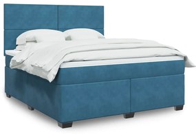 vidaXL Pat box spring cu saltea, albastru, 180x200 cm, catifea