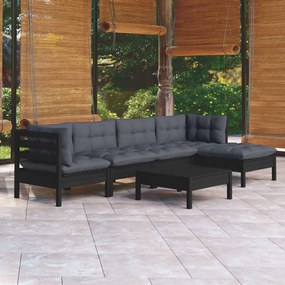 3096368 vidaXL Set mobilier grădină cu perne, 6 piese, negru, lemn de pin