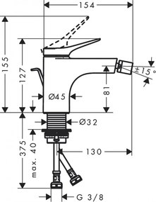 Baterie bideu cu ventil pop-up, Hansgrohe Vivenis, negru mat, 75200670