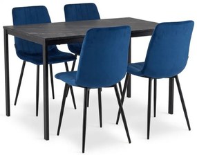 Set de dining 1 + 4, masa neagra RAMOD 100x60 cm + scaun albastru LAVA cu picioare negre