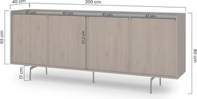 Comodă patru uși Zenar 200 cm - nuc elegant / negru