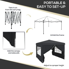 Outsunny Cort cu Copertina Pliabila de 3x3m, Adapost pentru Soare, Reglabil in Inaltime, Geanta de Transport si Saci de Nisip pentru Exterior, Gri