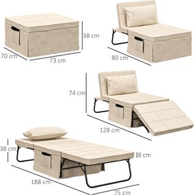 HOMCOM Fauteuil lit convertible chauffeuse chaise longue et pouf 4 în 1 cu dossier inclinable 5 positions cremă | Aosom Romania
