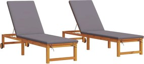 vidaXL Șezlong 2 pcs Maro 202 x 53 x 89 cm Lemn Solid de Acacia