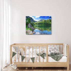 Tablou pe sticlă cu lac în munții Tatra (70x50 cm)