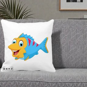 Perna Decorativa Peste Vesel Cartoon, 40x40 cm, Alba Mata, Husa Detasabila, Perna Inclusa, BEKZ®