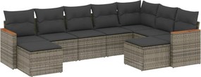 vidaXL Set canapele de grădină, 9 piese, cu perne, gri, poliratan