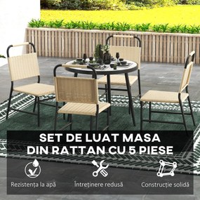 Outsunny Set de dining din 5 piese din ratan pentru terasa, Masa | Aosom Romania