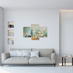 Tablou - Păun cu decor de aur (90x60 cm)