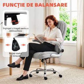 Scaun Ergonomic HOMCOM, Spătar Înalt, Tapițat în Catifea Imprimată, Cotiere Rabatabile, Alb Crem | Aosom Romania