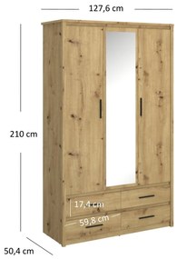 Dulap de haine Andra 3D4S (Stejar artisan). 1052751