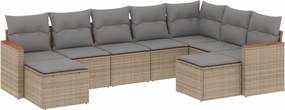 vidaXL Set canapele de grădină, 9 piese, cu perne, bej, poliratan