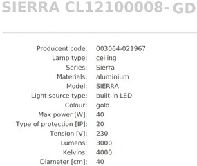 Plafoniera LED moderna SIERRA auriu, diametru 40cm