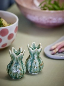 Set solniță și pipernița din ceramică verde cu finisaj texturat, 5×7 cm, „Cyrill"
