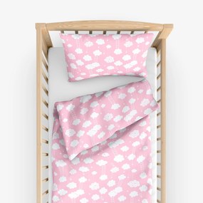 Goldea lenjerie pătuț din 100% bumbac - nori pe roz deschis 100 x 135 și 40 x 60 cm