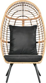 Scaun tip ou din ratan pentru grădină sau terasă, cu pernă groasă, material impermeabil, 74x83x146 cm, Negru/Bej