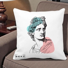 Perna Decorativa Bust Grec Vaporwave, 40x40 cm, Alba Mata, Husa Detasabila, Perna Inclusa, BEKZ®