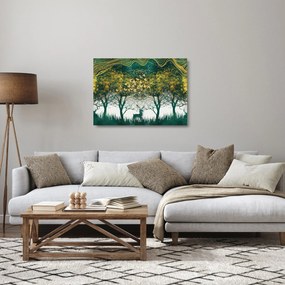 Tablou pe sticlă - Căprioare în pădurea verde (70x50 cm)