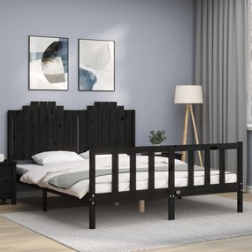3192305 vidaXL Cadru de pat cu tăblie, negru, king size, lemn masiv