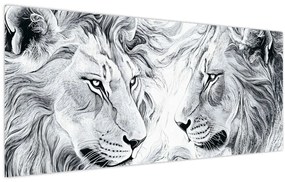 Tablou - Capete de lei desenate (120x50 cm)