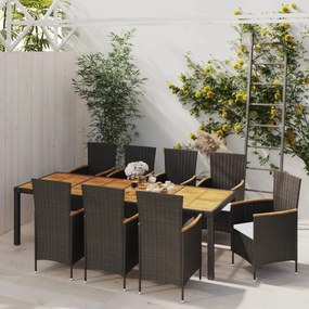 3094915 vidaXL Set mobilier de grădină cu perne, 9 piese, negru, poliratan