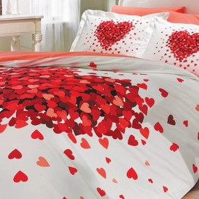 Lenjerie de pat bumbac 100% poplin, pat 2 persoane, alb / rosu, hobby, 4 piese, HBP-19