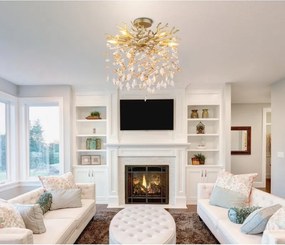 Plafoniera metal auriu mat, cristale de sticla QUEENA