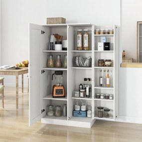 HOMCOM Dulap Cămară de Bucătărie Înalt, cu 2 Uși și Rafturi Reglabile, pentru Dining și Living, 80x43x160 cm, Alb cu Efect de Lemn | Aosom Romania