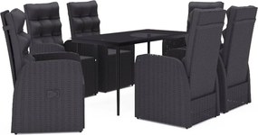 vidaXL Set de masă pentru grădină, 7 piese, cu perne, negru